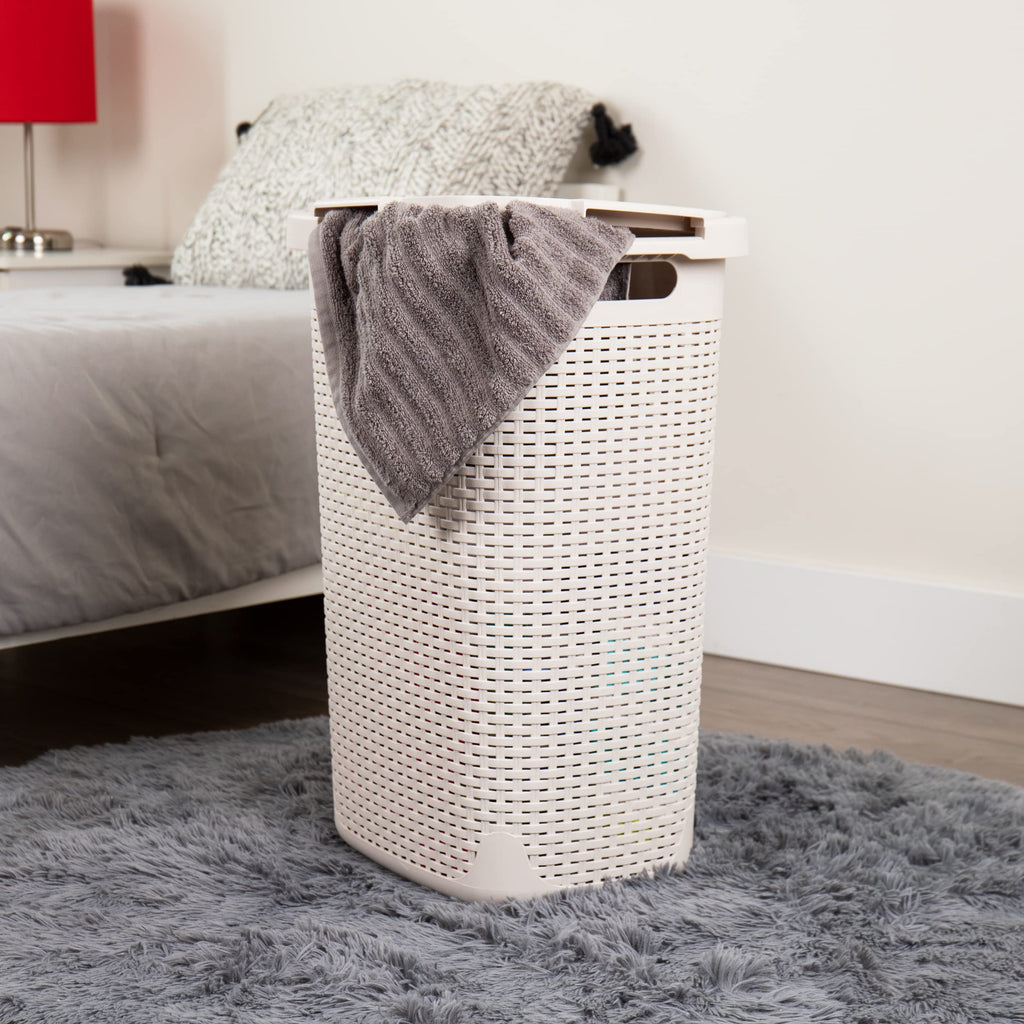 Slim Laundry Hamper with Lid, 60L Tall Clothes Basket, Narrow Tapered Design s, Closets and Laundry Rooms, Plastic