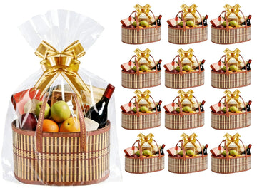 12 Set Baskets for Gifts Empty Bulk Large Woven Bamboo Gift Basket Empty