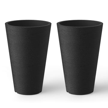 Set of 2 Black Tapered Planters, 13" Tall with Removable Inner Pots