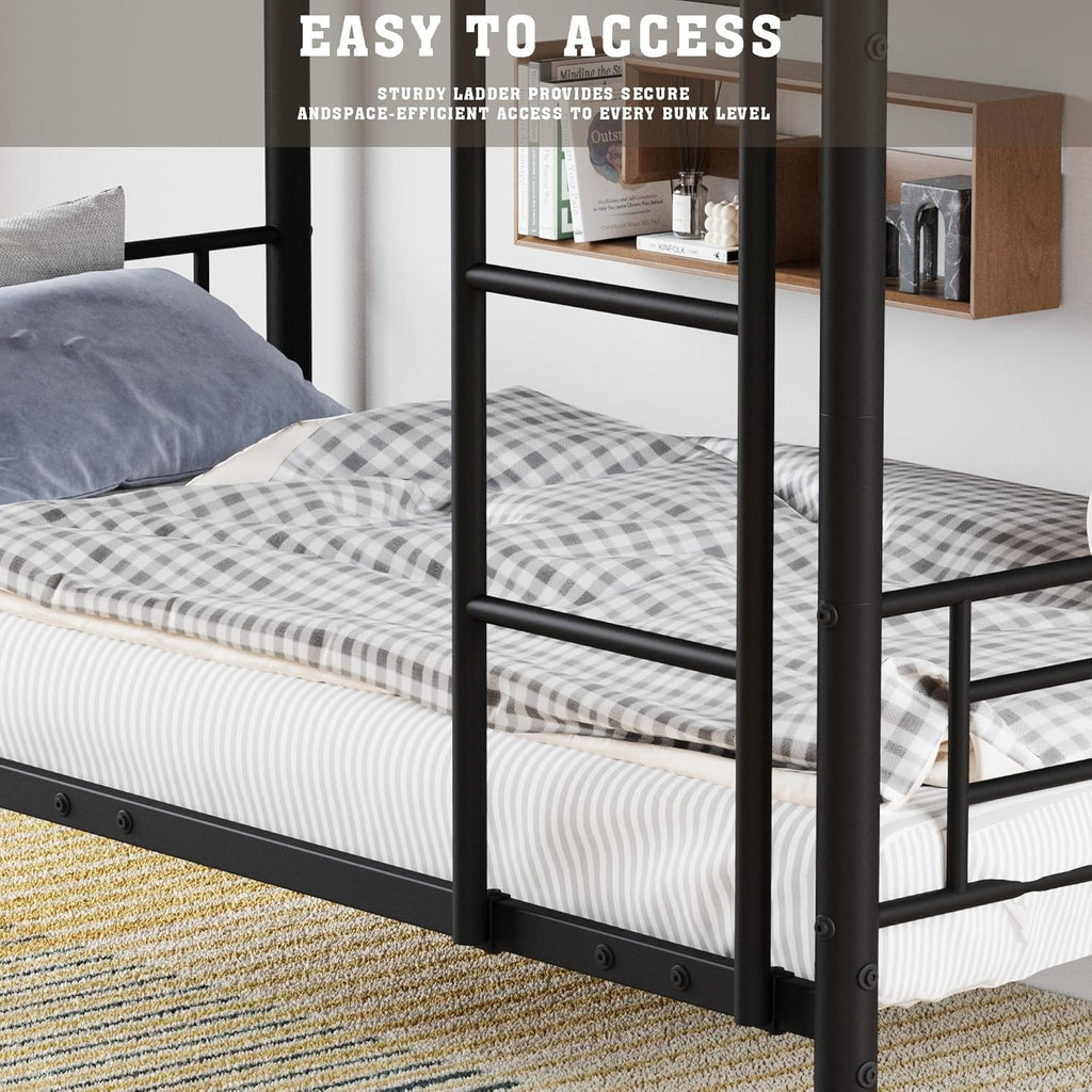 Twin Triple Bunk Bed for 3, bunk Bed for 3 Person, 3 bunk beds for Kids/Adults/Teenagers, Black Split into 3beds