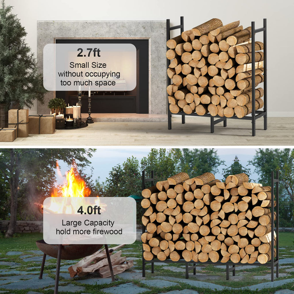 4FT Firewood Rack Holder for Fireplace, Adjustable Log Stand for Storage