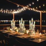 2 Set Gold Candelabra Centerpieces for Tables, 26.8 Inch 5 Arm Candle Holders with LED Candles and Acrylic Cylinders