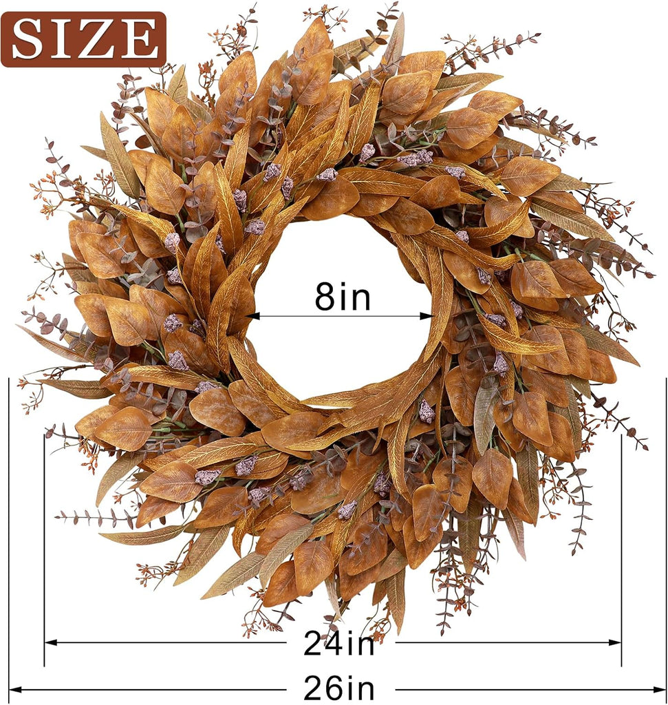 26" Artificial Fall Eucalyptus Wreath with Seeds for Front Door(Orange)