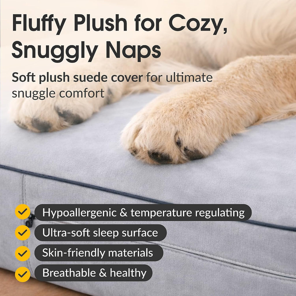 Orthopedic Memory Foam Dog Bed 7" Inch Thick Extra Large Dog Bed With Pillow Grey Includes Waterproof