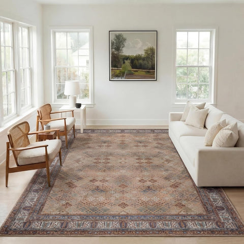 9x12 Large Area Rug, Machine Washable Area Rug with Non-Slip Backing, Vintage Style, Soft, Easy Clea