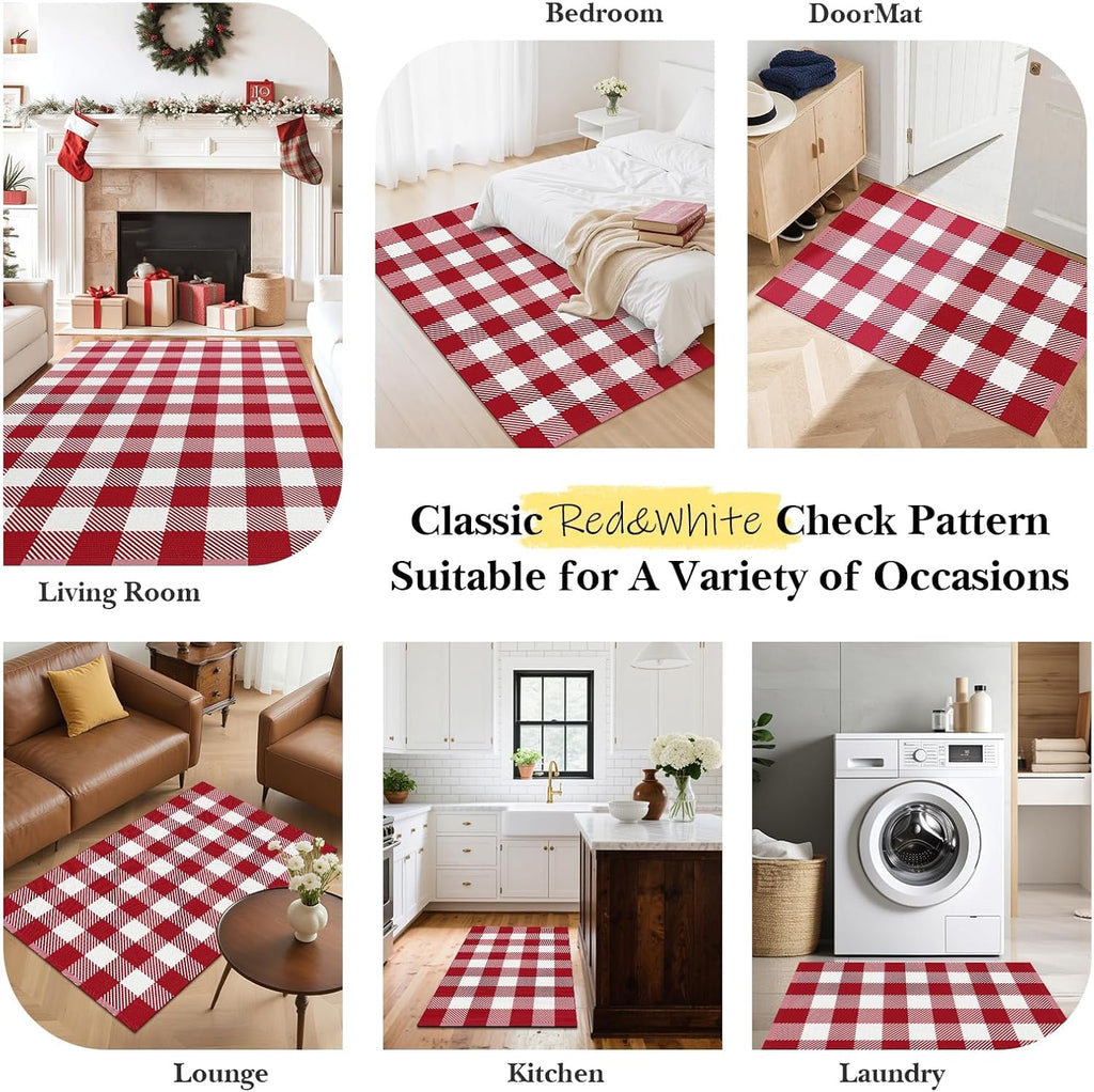 Outdoor Rugs, Red and White Area Rug Checkered