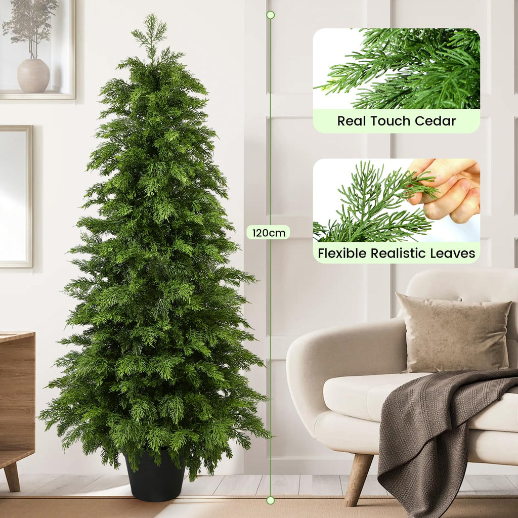 4FT Artificial Cedar Topiary Trees, 2 Pack UV Resistant Faux Pine Tree