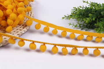 Ball Fringe 1" Wide Pom Pom Trim Ribbon Sewing(Pom Size 15mm, Bright Yellow) - 10 Yards