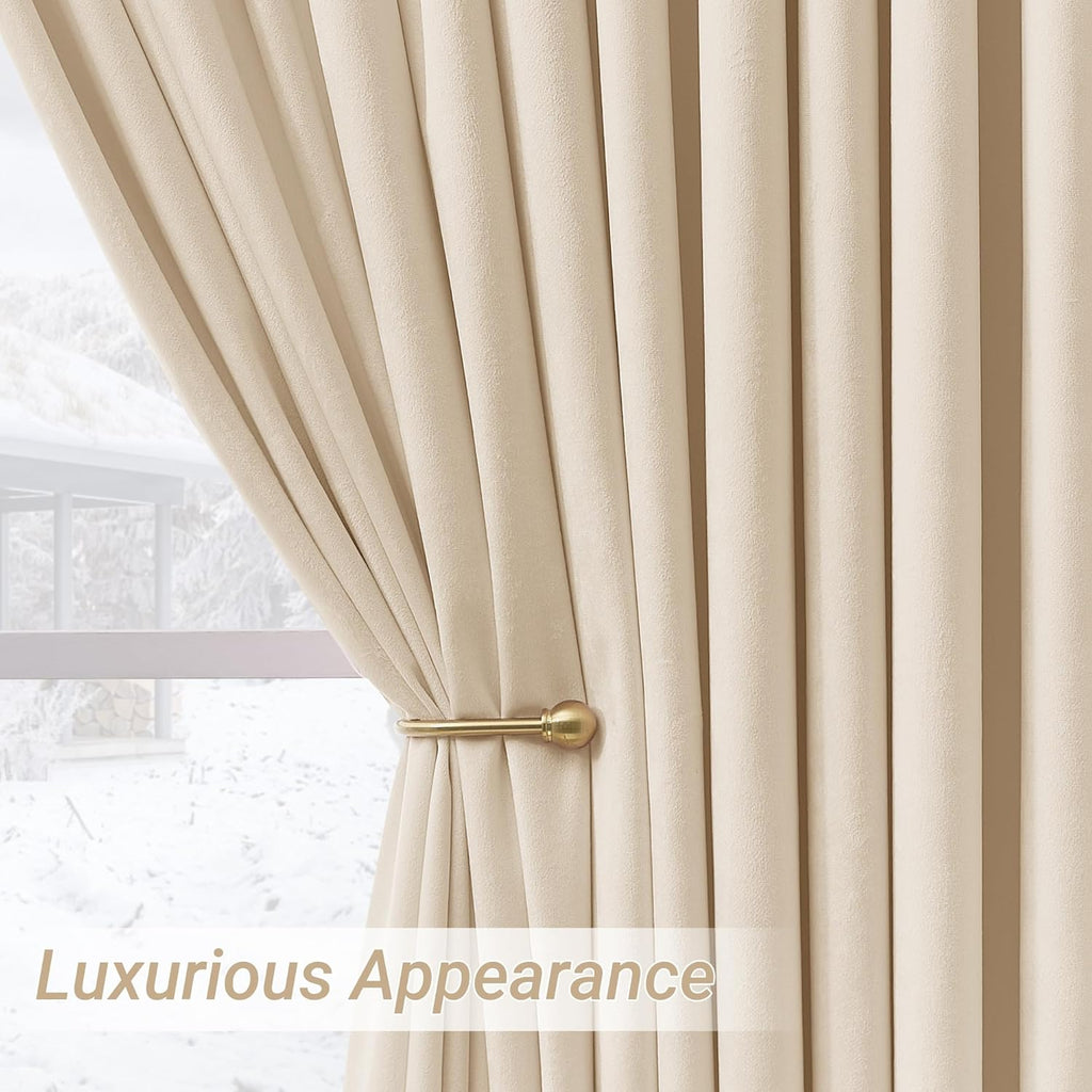 Triple Pinch Pleat Cream Velvet Curtains 96 inches Long Living Room Darkening Curtain Neutral Modern Farmhouse French