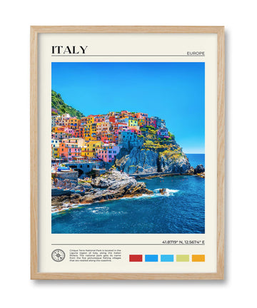 12x16IN Cinque Terre Italy Coastal Framed Wall Print, 1Pack