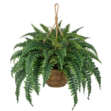 Large Fake Hanging Ferns 49 Leaves Boston Ferns Artificial Plants Outdoor Indoor Potted Plant 23.6inch Faux Fern in