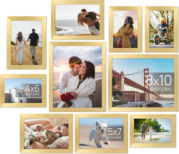 Picture Frames Set of 10, Including 8x10, 5x7, 4x6 Gold Frame | Multi Picture Frames Collage Wall Decor, Gallery Wall