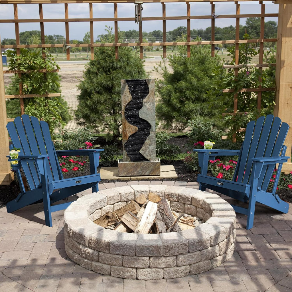 Folding Adirondack Chair Set of 4, Fire Pit Chairs with Cup Holder | Wood-Grain, HDPE All Weather, Quick-Folding, No