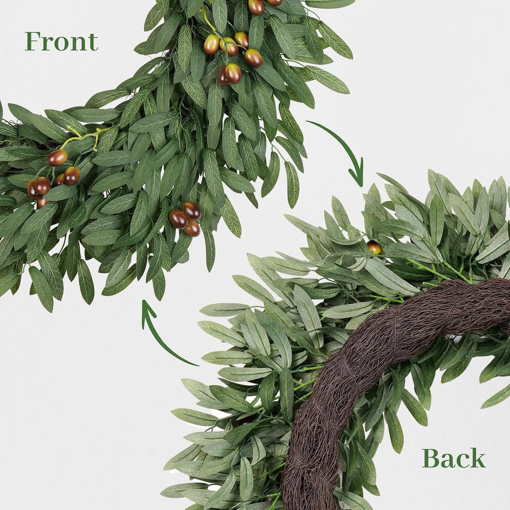 24 Inch Large Eucalyptus Olive Wreaths for Front Door with Olives