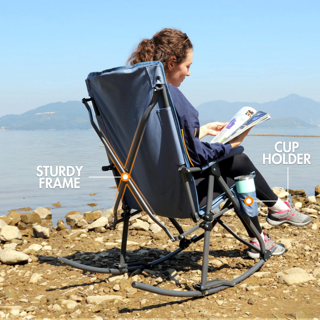 Oversized Folding Rocking Camping Chair Portable Outdoor 400 lb Blue