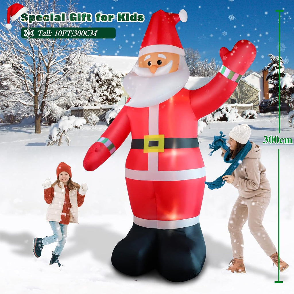 10 FT Christmas Inflatable Santa Claus Outdoor Decoration, Huge Xmas Classic Santa Blow up Santa with Built-in LED
