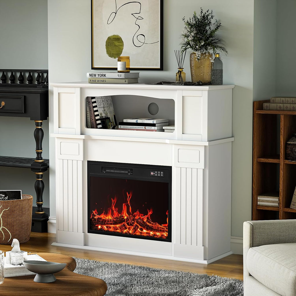 43" Electric Fireplace with Mantel, Freestanding Electric Fireplace Heater TV Stand with 23" Insert, Fire Place