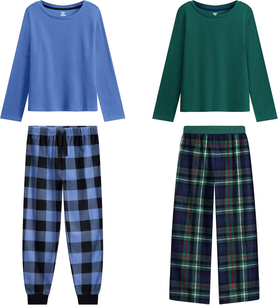 Boys Pajamas Set | Piece Long Sleeve & Fleece Pants | Soft Warm Sleepwear Pjs for Kids & Teens