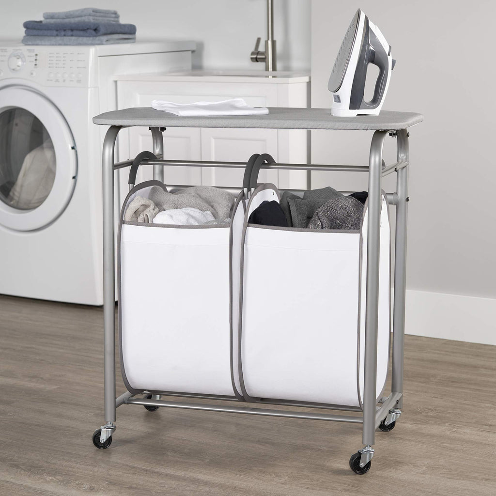 Laundry Sorter with Ironing Board - 3-in-1 Laundry Basket, Ironing Station & Laundry Folding Table - 2 x Tote Hampers