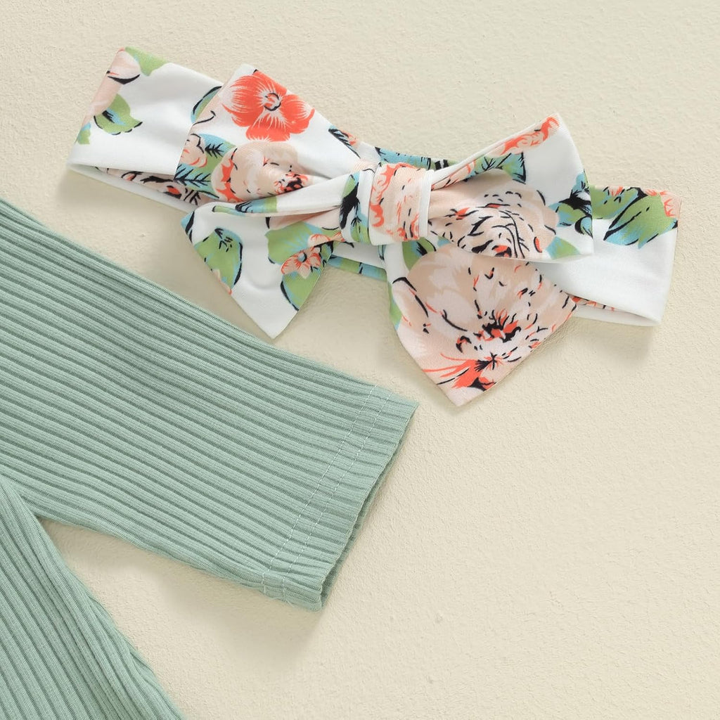 New To The Crew Baby Girl Outfit Newborn Coming Home From Hospital Outfits Ribbed Romper Bodysuit Floral Pants Set