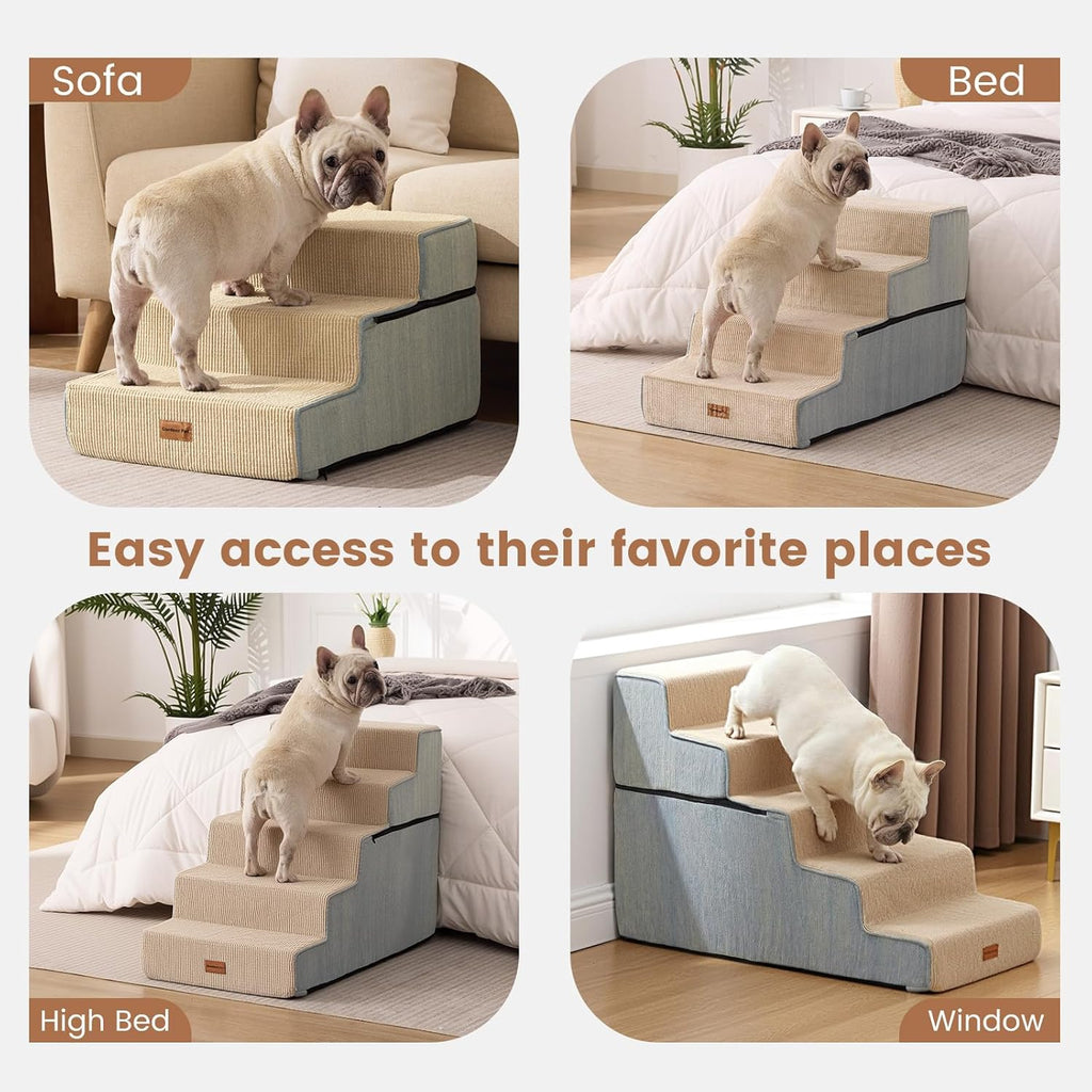 Dog Stairs for Small Dogs 18.5" H, 4-Step Extra Wide Dog Steps for Bed, Pet Stairs for Bed and Couch with Durable