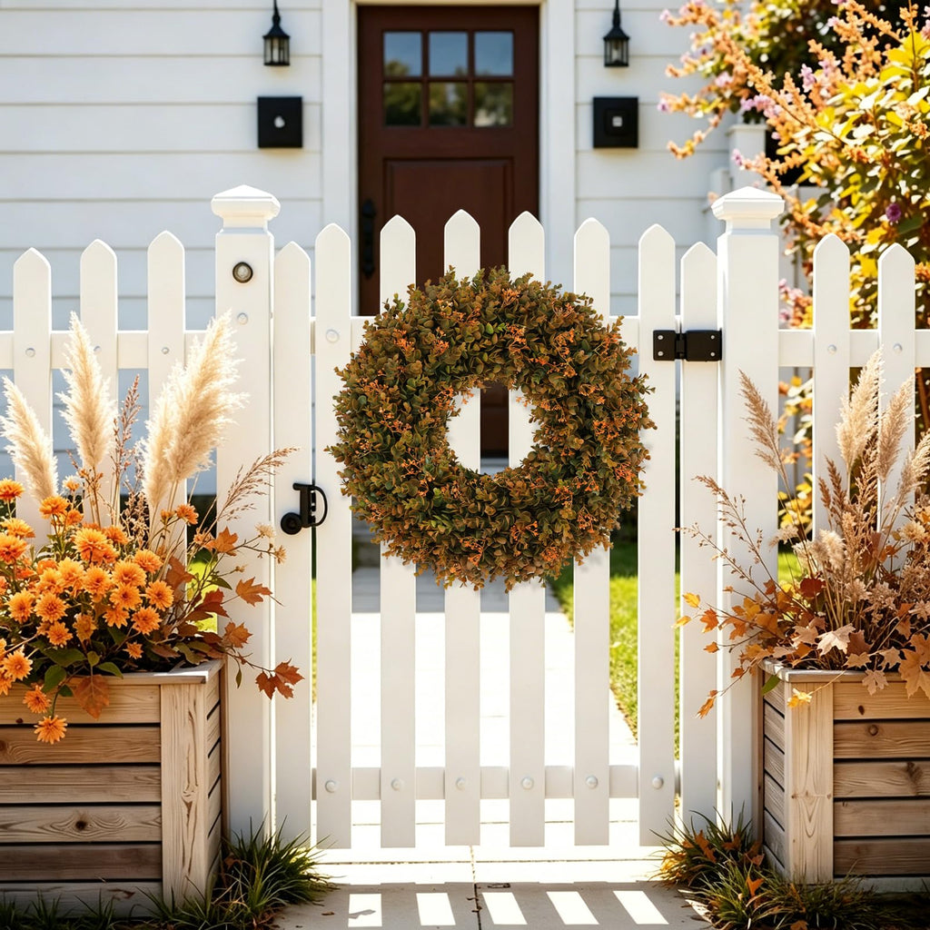 20inch Fall Front Door Wreaths Harvest Boxwood Wreaths Orange