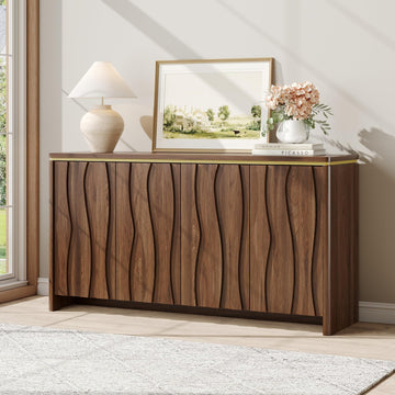 Fluted Buffet Cabinet with Storage, Kitchen Coffee Wine Bar Cabinet