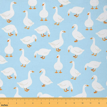 Cute Geese Fabric by The Yard, Farm Animals Upholstery Fabric for Sewing Lover, Cartoon Duck Fabric Crafting