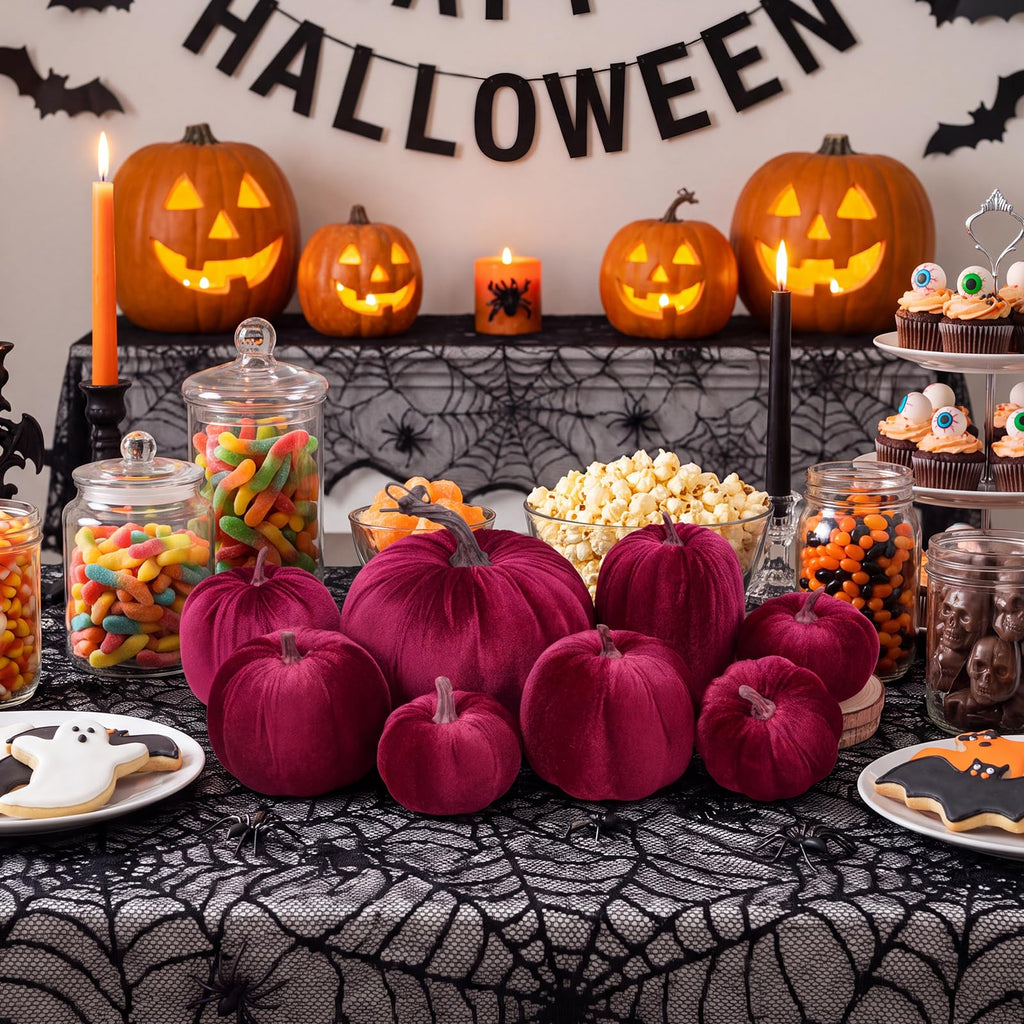 8 Pcs Fake Wine Red Velvet Pumpkins Artificial Pumpkin Decoration