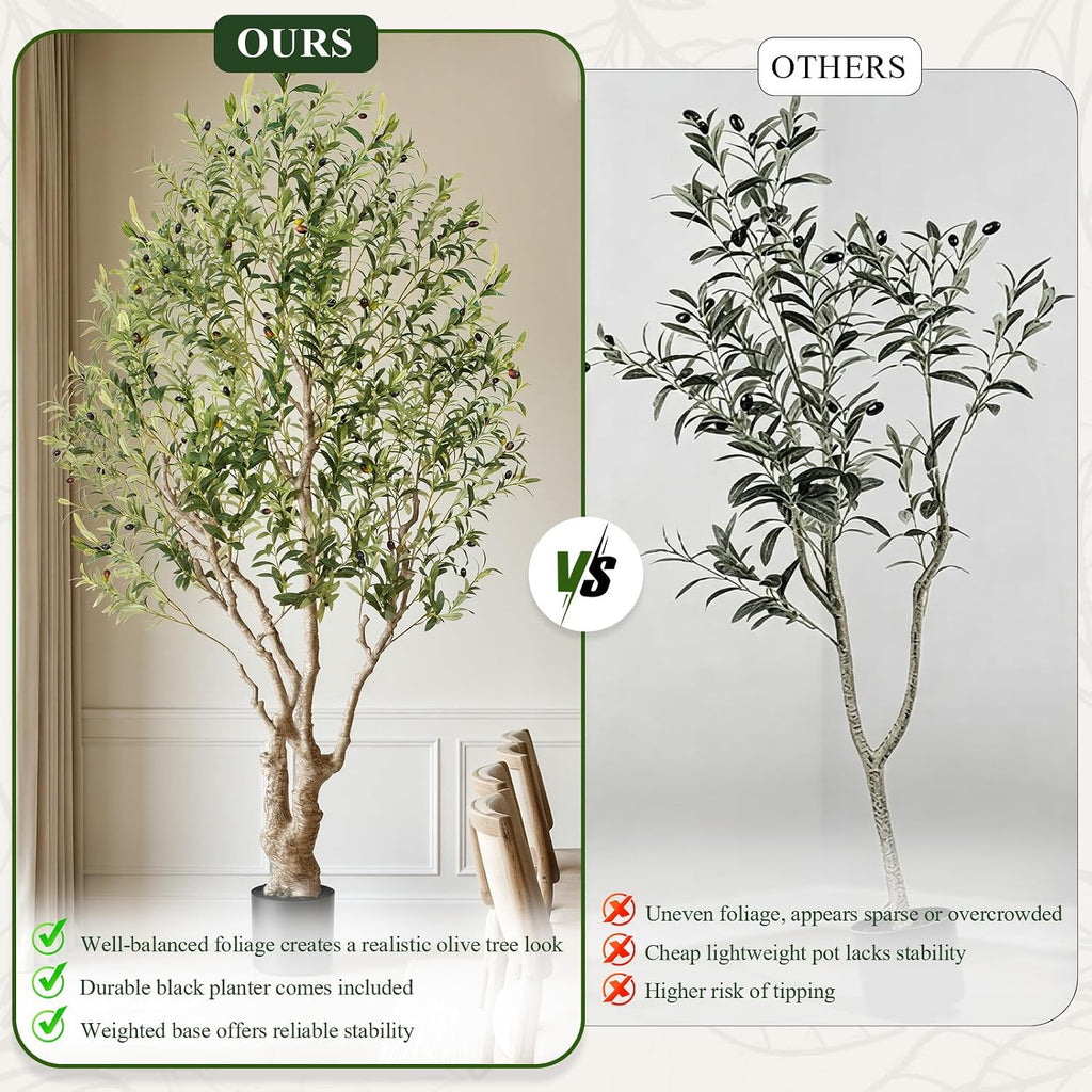 9ft Faux Olive Tree - Large Artificial Olive Tree with Realistic 2006 Leaves and 157 Olives - Lush and Elegant Fake