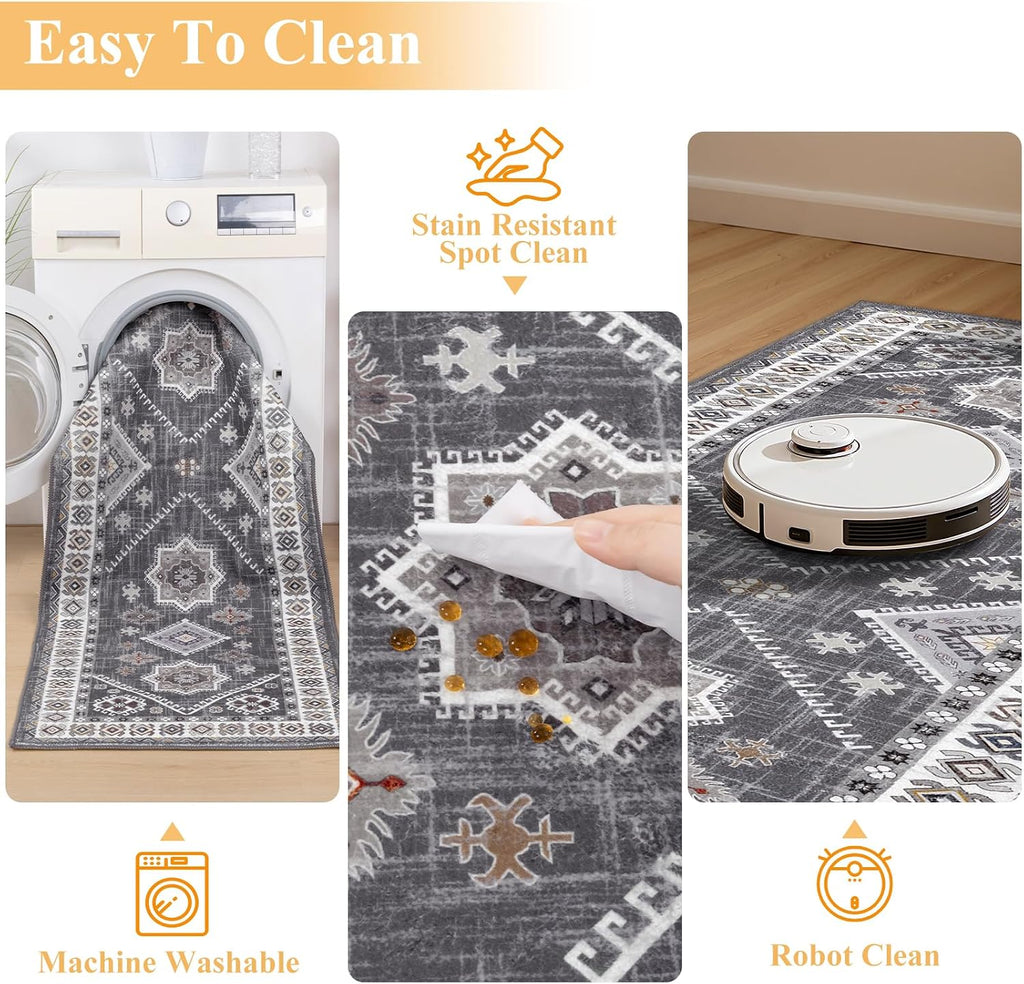 Boho Kitchen Rugs Set of 3, Non Slip Washable Kitchen Mats for Floor | Farmhouse Kitchen Runner Rug Set, Soft Vintage