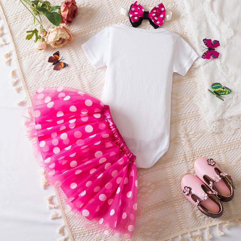 Baby Girl 1st Birthday Outfits Sets Polka Dot Dress Romper+Tutu Skirt+Headband