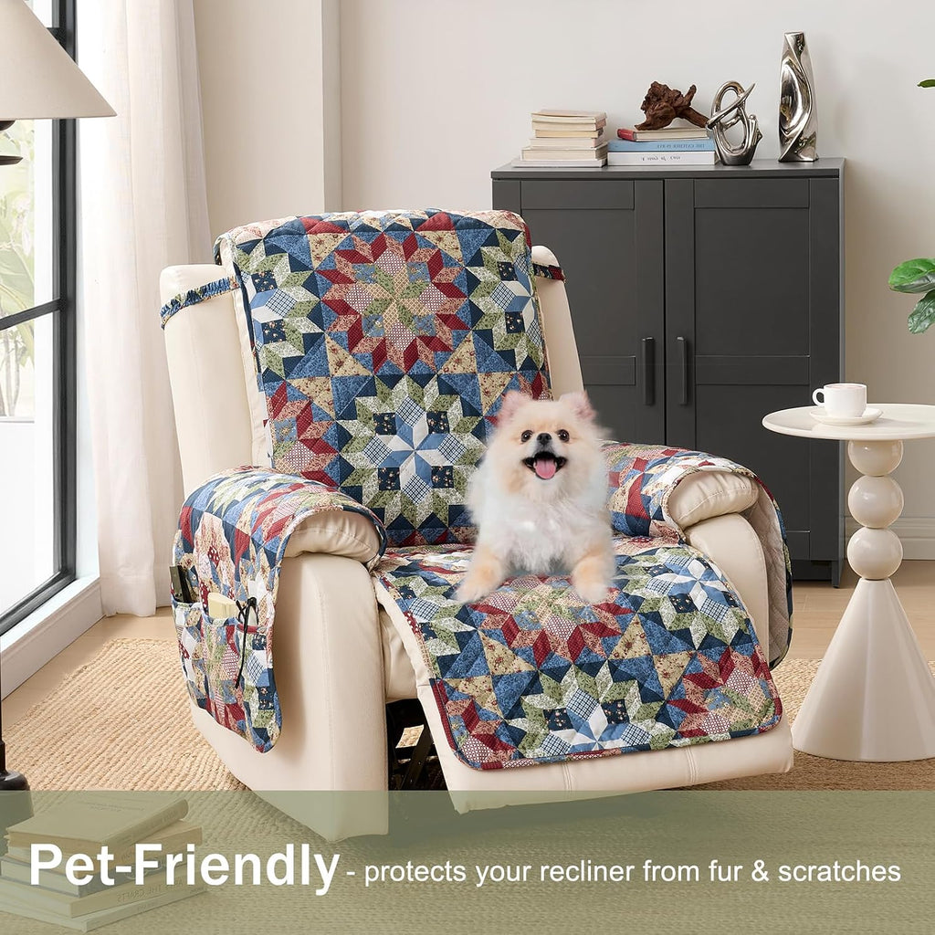 Patchwork Printed Recliner Chair Covers, Soft Quilted Lazy Boy Chair Covers, Pet Friendly Recliner Cover for Sofa