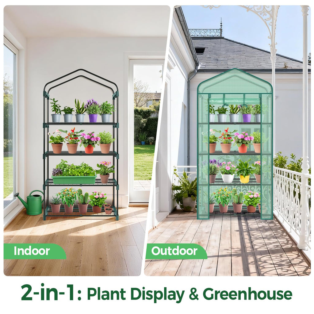 Mini Greenhouse for Indoor Outdoor - Adjustable 4-Tier Rack Portable