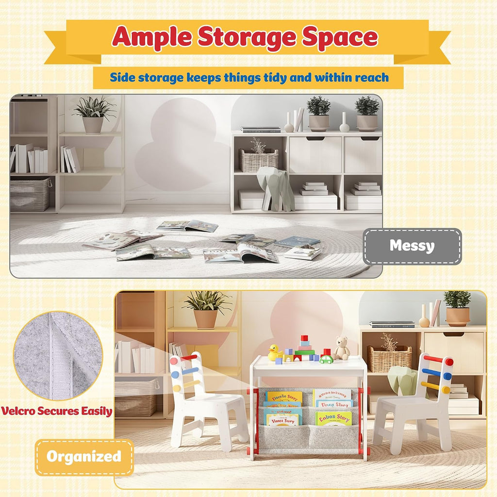 In-1 Kids Table & Chairs Set, Graffiti Desktop & Storage, White