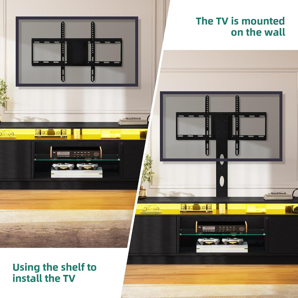 TV Stand with Mount for 75/70/65 inch TV, Entertainment Center with Storage, Modern LED TV Stand w/Power Outlets for