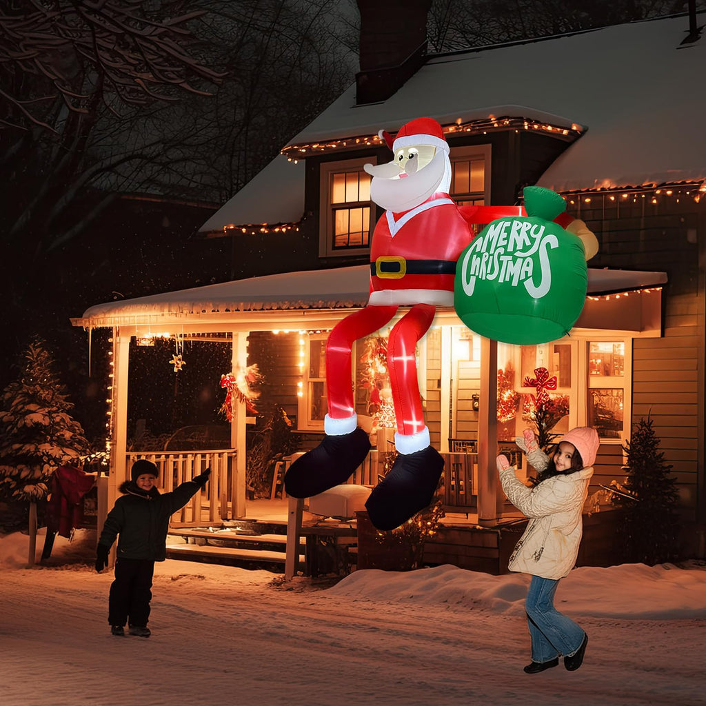 15FT Christmas Inflatable Outdoor Decoration, Climbing Santa Giant Christmas inflatables Christmas Blow Ups with LED