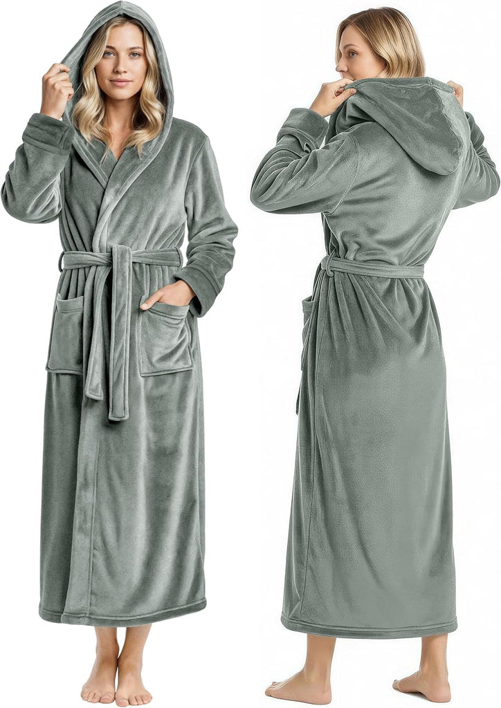 Premium Plush Fleece Robes for Women with Hood Fluffy Soft Long Bathrobe