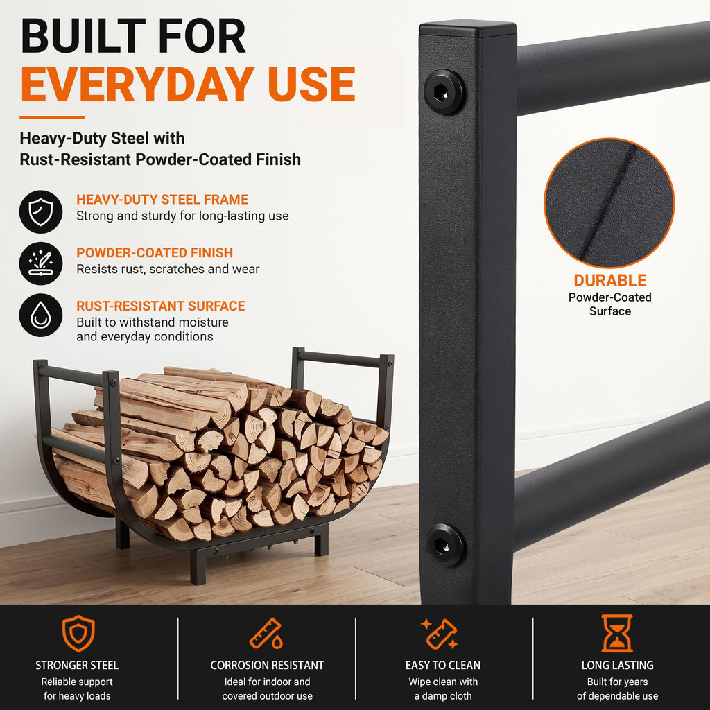 24-Inch Firewood Rack, 500 lb Heavy-Duty Steel Log Holder
