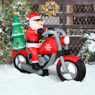 6FT Outdoor Christmas Inflatables Decorations with LED Lights, Inflatable Santa Riding Motor with A Tree, Inflatable