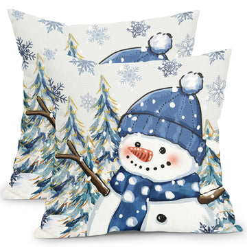 Winter Pillow Covers 20x20 Inch Christmas Snowman Decorative Throw Pillows Set of 2 Xmas Snowflake Pillow Cases for