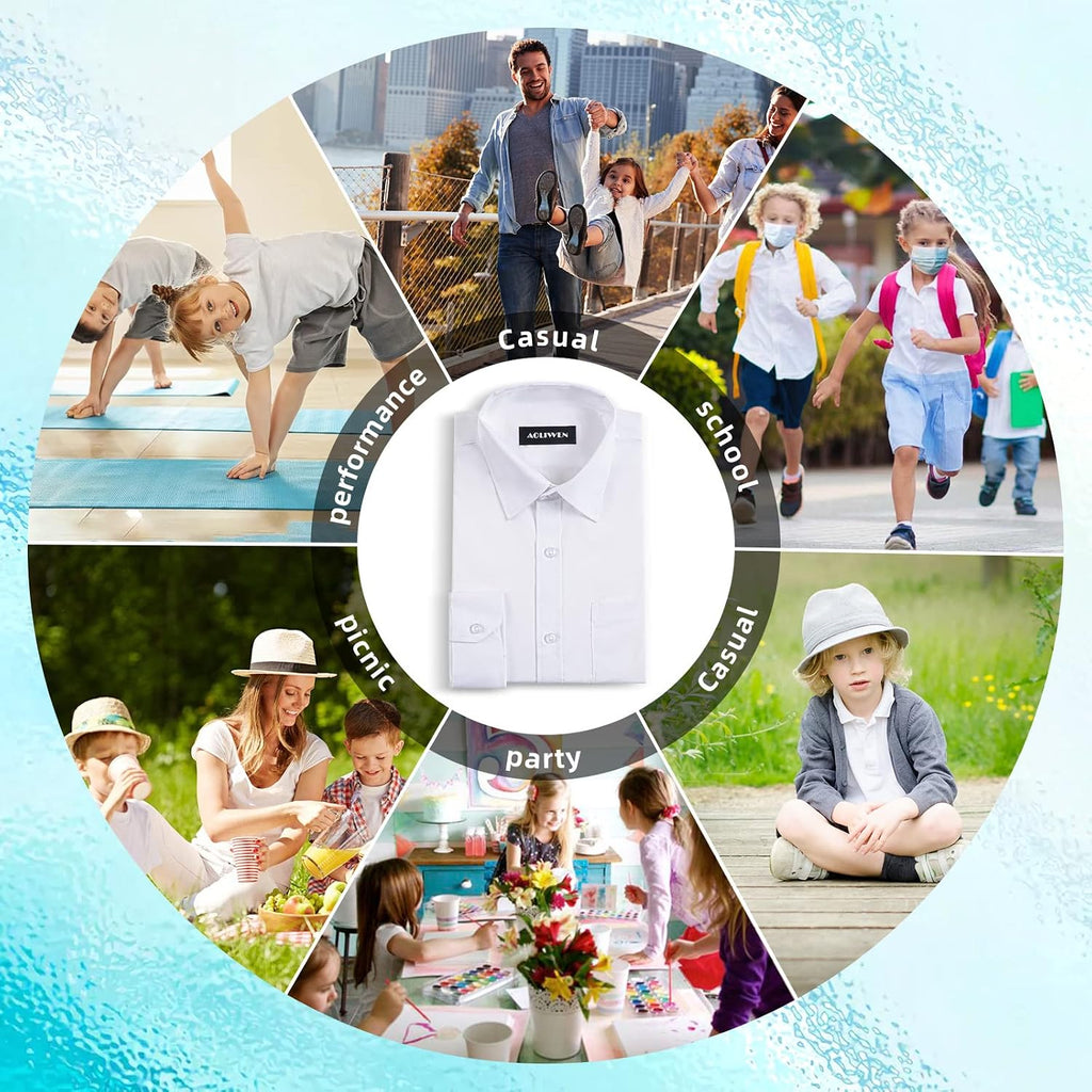 Boys Long Sleeve White Button Down Shirt - Collared Uniform Boys White Dress Shirt Button Up Shirt Boys