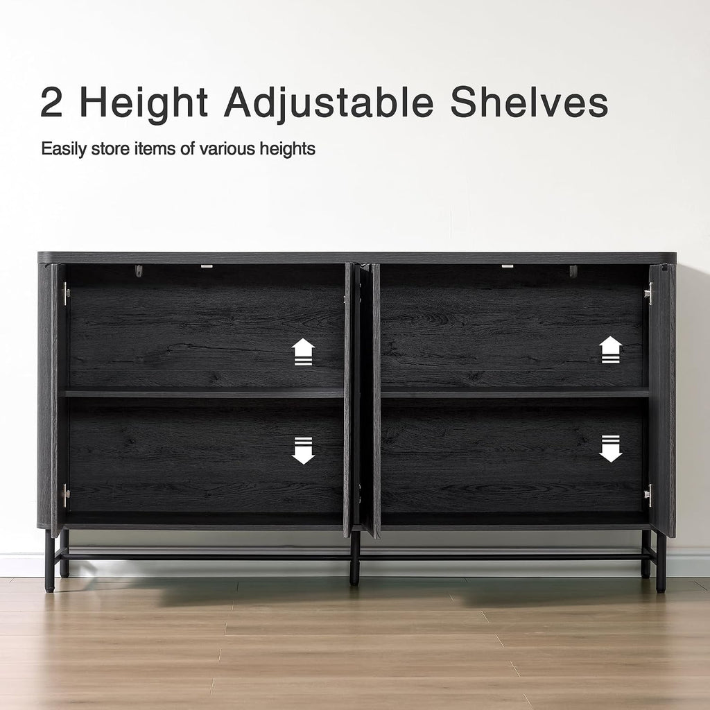 65" Buffet Cabinet with Storage, Fluted Credenza Sideboard with 4 Doors & Adjustable Shelves, Large Coffee Bar