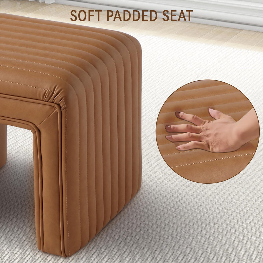 Vanity Stool Chair, Modern PU Leather Ottoman Foot Stool with Wooden Legs Sofa Bench Footstool Extra Seat for