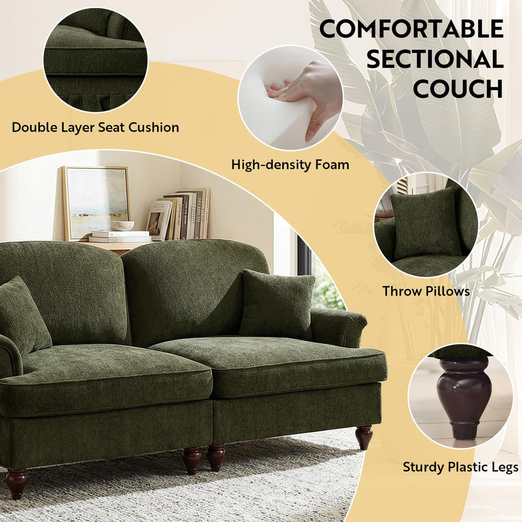 Modular Sectional Sofa Couch, Comfy Chenille Sofa with Removable Ruffled Skirt, Flared Armrests, Sturdy Legs