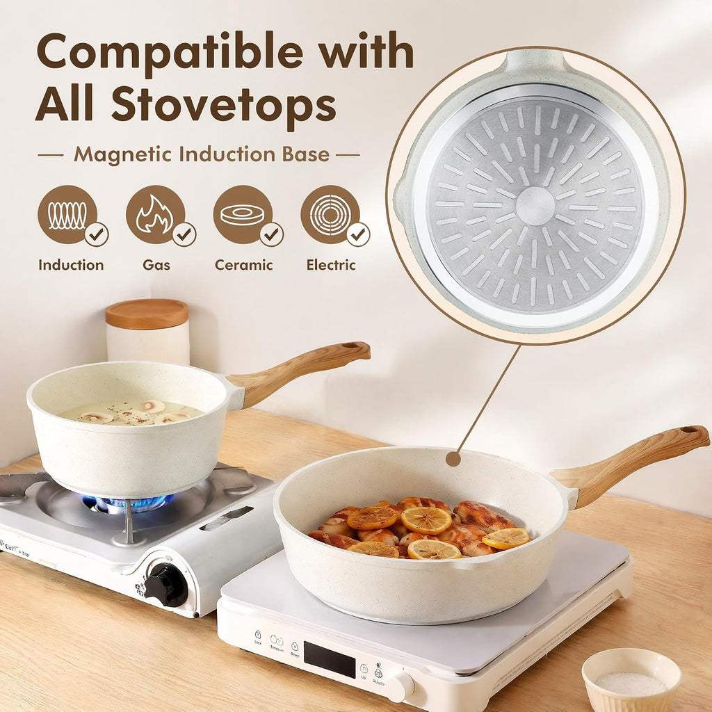 Nonstick Ceramic Cookware Set, 13-pcs Non-toxic Pots and Pans Set | Healthy Kitchen Cooking Set with Stay-Cool