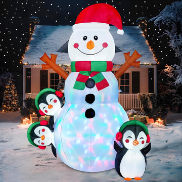 6 FT Christmas Snowman Inflatable Outdoor Decoration with Build-in Multicolor LEDs, Snowman Penguin Blow Up