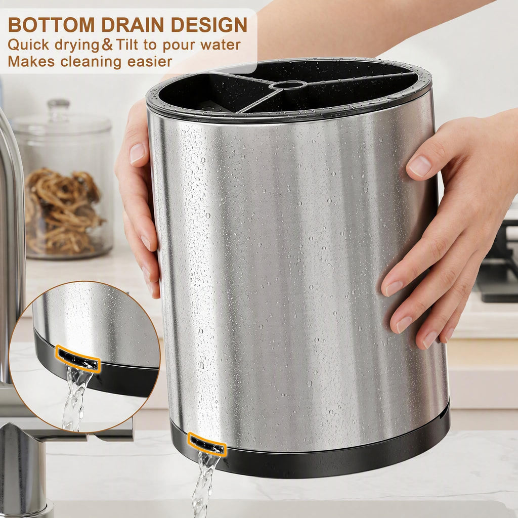 Extra Large Utensil Holder Counter,360°Rotating Stainless Steel