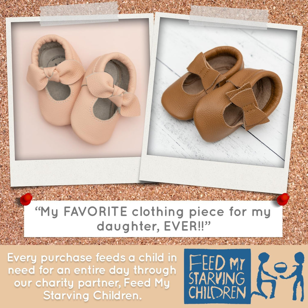 Bow and Knot Moccasins - Genuine Leather Baby Girl Shoes