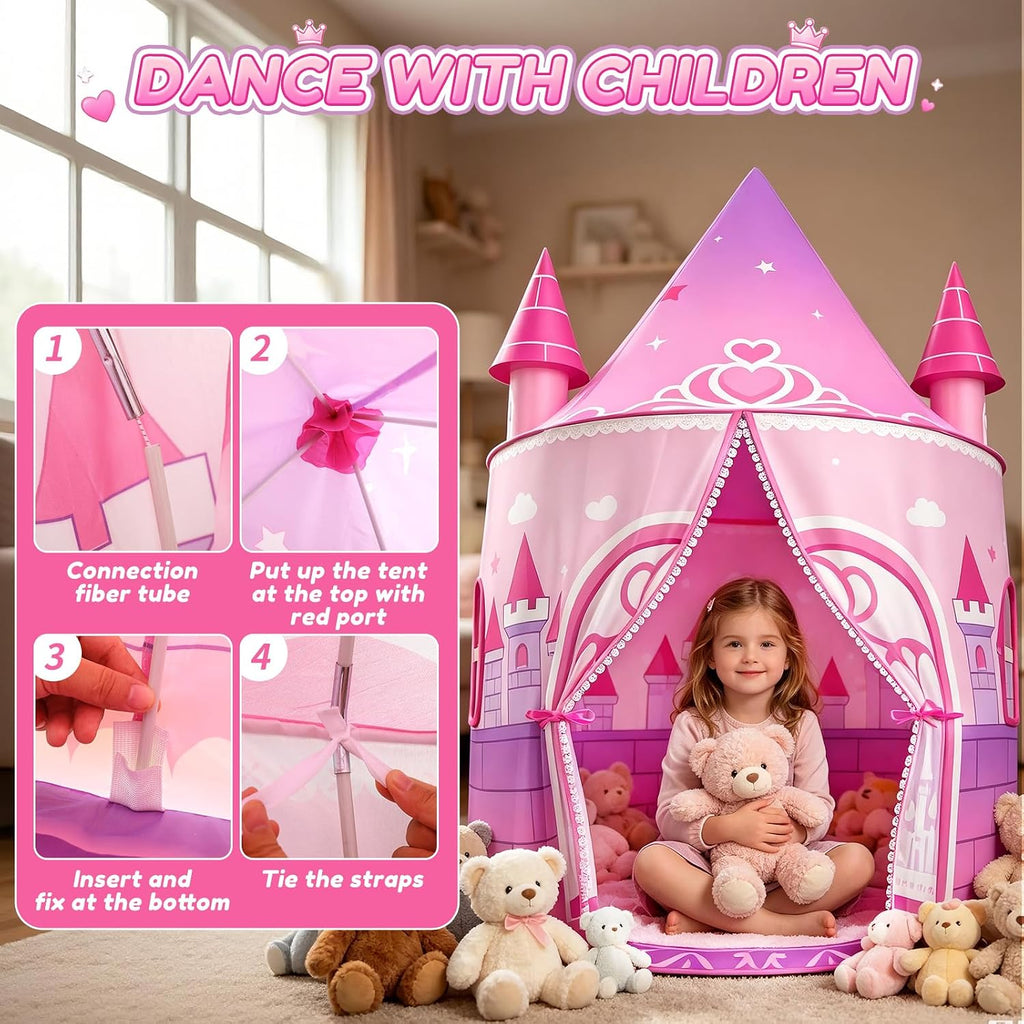 Princess Tent Girls, Kids Castle Play Tent, Large Indoor Playhouse, 64.2" H
